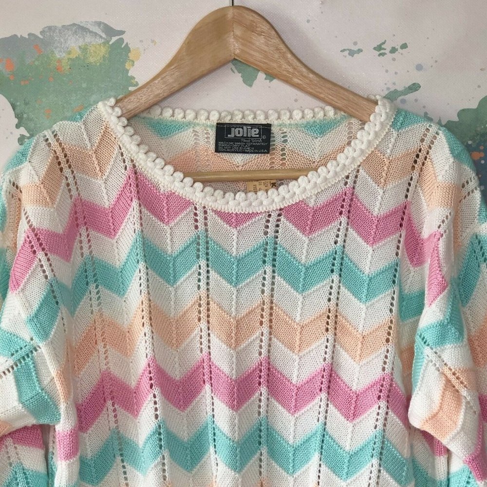 VTG Jolie New York Sweater Chevron Pastel - Picture 2 of 6